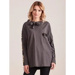 Dark grey blouse with tie and sequins