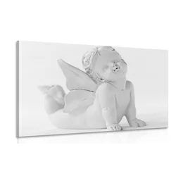 Slika črnobel prikupen kipec angela - 30x20