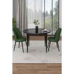 Hanah Home trpezarijski set Tor, sto i 2 stolice, ploča u dekoru crnog mermera, kaki zelena tkanina Babyface