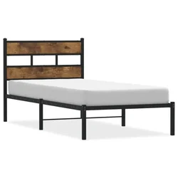 Vidaxl Kovinski posteljni okvir brez vzmetnice dimljen hrast 107x203cm