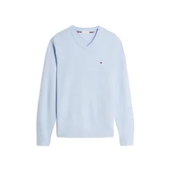 TOMMY HILFIGER Pulover ESSENTIAL mornarska / svetlo modra / češnjevo rdeča
