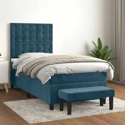 Box spring postelja z vzmetnico temno modra 90x200 cm žamet