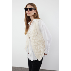 Trendyol Ecru Regular Tassel Detailed Vest