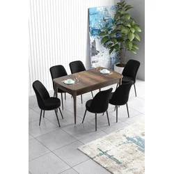 Hanah Home Set Trpezarijski sto i 6 stolica Han, Crno-braon