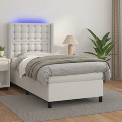 Krevet box spring s madracem LED bijeli 80x200 cm umjetna koža