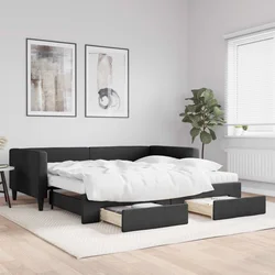 Greatstore Izvlečna dnevna postelja s predali črna 100x200 cm blago