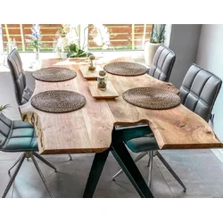 Casa Padrino luxury dining table natural/black 200 x 90 x H. 76 cm - Kitchen table with rustic solid wood table top - Rustic dining room furniture - Luxury dining room furniture