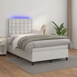 Krevet box spring s madracem LED bijeli 120x200 cm umjetna koža