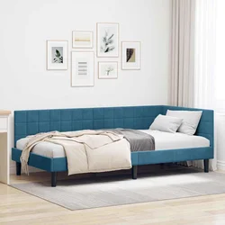 vidaXL Kotna postelja z vzglavjem Modra 100 x 200 cm Žamet