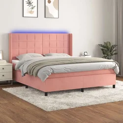 Krevet box spring s madracem LED ružičasti 180x200cm baršunasti