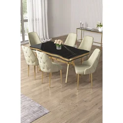 Hanah Home trpezarijski set Vae, sto i 6 stolica, ploča u dekoru Sonata, zlatne noge, krem tkanina Babyface