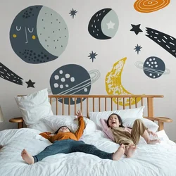 shumee Otroške nalepke Luna in planeti 75x150cm