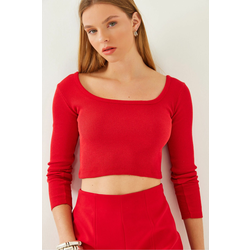 Bianco Lucci Womens Square Neck Long Sleeve Basic Crop Blouse 2405