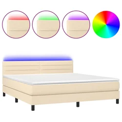 Krevet box spring s madracem LED krem 180x200 cm od tkanine