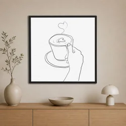 WallXpert uramljena slika na platnu Cc-K-Sy-1030, linijski crtež ruke sa šoljom kafe i srcem od pare, 80 x 80 cm