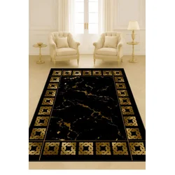 Conceptum Hypnose Tepih HM-CRP25-33, Pravougaoni, 160 x 230 cm, Crno-zlatne boje