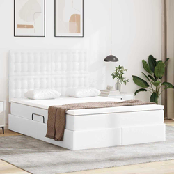 Krevet s od storage Čista bijela 140 x 190 cm Lažna koža