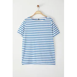Trendyol Curve White-Blue Striped Boat Neck Knitted T-shirt