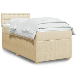 vidaXL Box spring postelja z vzmetnico krem 90x200 cm blago