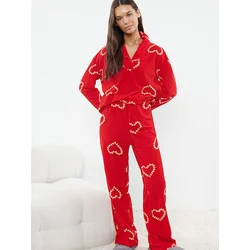Trendyol Red Heart Polar Fleece Knitted Pajama Set