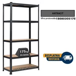 Polica metal-medijapan 180x80x30cm, 5x175kg antracit