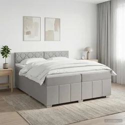 vidaXL Postelja boxspring z vzmetnico Svetlo siva 200 x 200 cm Blago