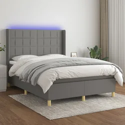 Vidaxl Box spring postelja z vzmetnico LED temno siva 140x190 cm blago