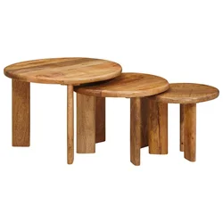 vidaXL Gnezditvene mize 3 pcs Rjava Masiven les manga