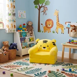 Dečija rasklopiva plišana foteljica 2u1 Tiger Smile žuta - 2 sloja ( KLK2695-TSZ )