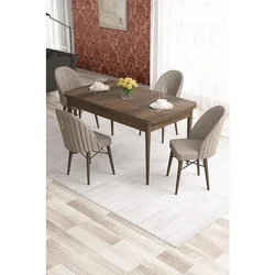 Hanah Home trpezarijski set Elf, sto na razvlačenje i 4 stolice, ploča u dekoru drveta Baroque, kapućino tkanina Babyface
