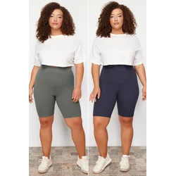 Trendyol Curve Navy Blue - Khaki 2-Pack Biker Knitted Leggings