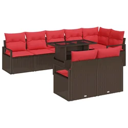 vidaXL vidaXL Vrtna sedežna garnitura 9 pcs Rjava in rdeča 100 x 55 x 73 cm, (5000020402)