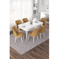 Hanah Home Set Trpezarijski sto i 6 stolica Nef, Oker-beli