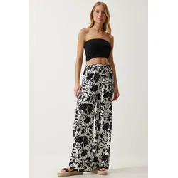 Happiness Istanbul Womens Vivid White Patterned Loose Viscose Palazzo Trousers