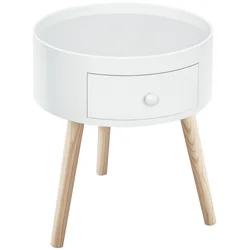 HOMCOM HOMCOM Stranska miza borov les, MDF premer 38 x 45V cm bela, (5000242670)