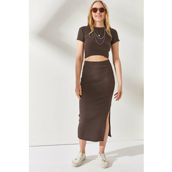 Olalook Womens Bitter Brown Short Sleeved Lycra Suit with a Slit and Skirt