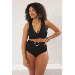 Trendyol Curve Black High Waist with Accessory Detail on Waist Plus Size Bikini Bottoms