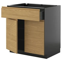 METOD / KNIVSHULT Podni element s fiokom/2 vrata, Crnosiva/Voxtorp im. hrastovine, 80x60 cm