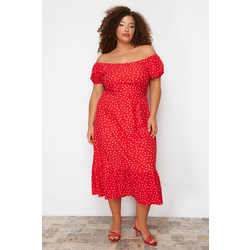 Trendyol Curve Red Polka Dot Patterned Knitted Dress