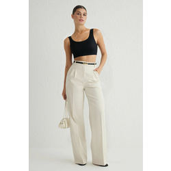Trendyol Stone Pleated Wide Leg/Wide Leg Woven Trousers