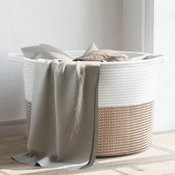 Košara za rublje smeđe-bijela O 55 x 36 cm pamučna
