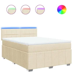 Vidaxl Box spring postelja z vzmetnico krem 140x190 cm blago