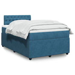 Vidaxl Box spring postelja z vzmetnico modra 120x200 cm žamet