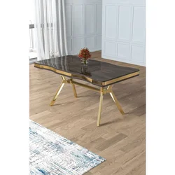 Hanah Home trpezarijski sto Pem, 160 × 90 cm, antracit ploča Irony, zlatne noge