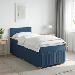 Postelja boxspring z vzmetnico Modra 90 x 200 cm Blago