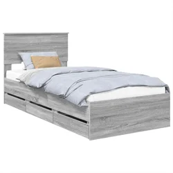 Vidaxl Konstrukcija postelje Siva Sonoma 75 x 190 cm Inženirsko leseno