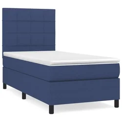 Vidaxl Box spring postelja z vzmetnico moder 90x200 cm blago