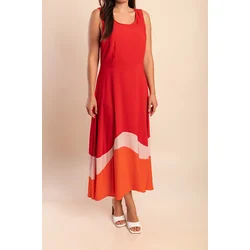 Plus size dolga obleka brez rokavov, rdeča