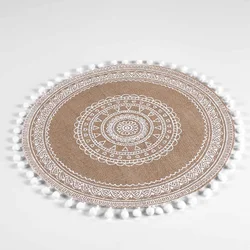 Douceur d intérieur pogrinjki SET DE TABLE (0) 38 CM JUTE IMPRIME+POMPONS RENATA BLANC X4 Bela