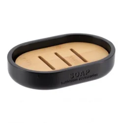 Posuda za sapun poliresin mat crna/bambus tendance